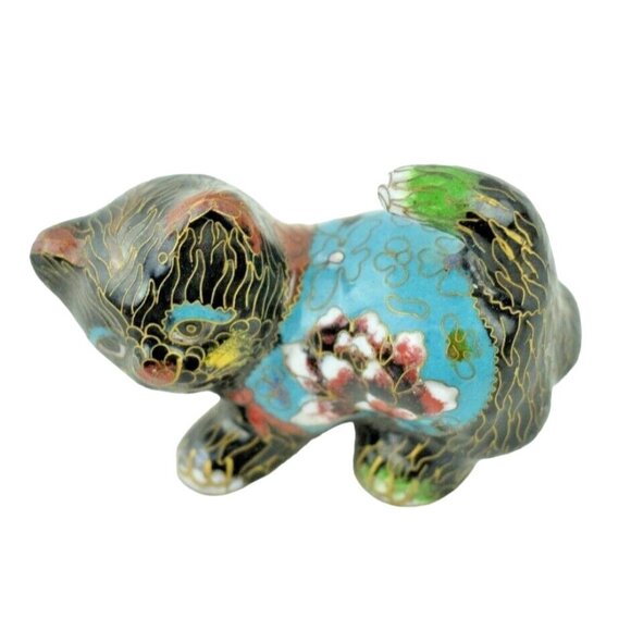 Vintage Decorative Ornate Cloisonné Miniature Enamel Cat Painted Brass 3.5 inche - Picture 6 of 8